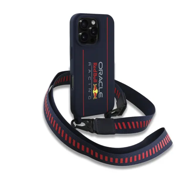 Red Bull Silicone Vertical Logo MagSafe Case + Crossbody Strap for iPhone 16 Pro Navy 3