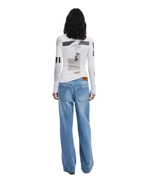 Desigual - Γυναικείο T-Shirt Μακρυμάνικο Newspaper Longsleeve 25WWTK25-1011 Λευκό - L 3