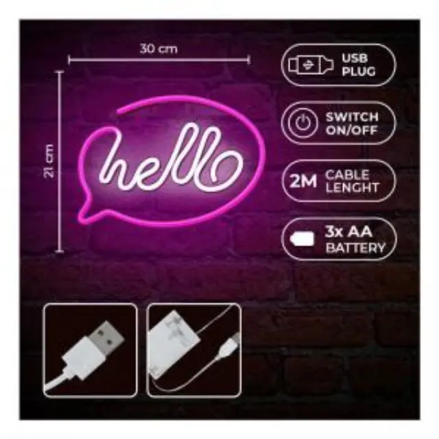 Neon LED Forever Light FLNE15 HELLO (USB/Μπαταρίας & On/Off) Ροζ - Λευκό N64451 3