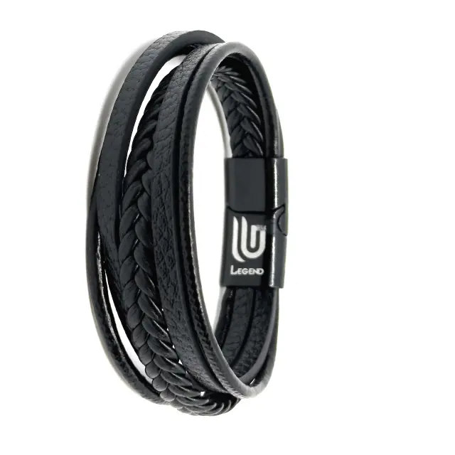 Μαύρο Δερμάτινο Βραχιόλι 19 cm 3