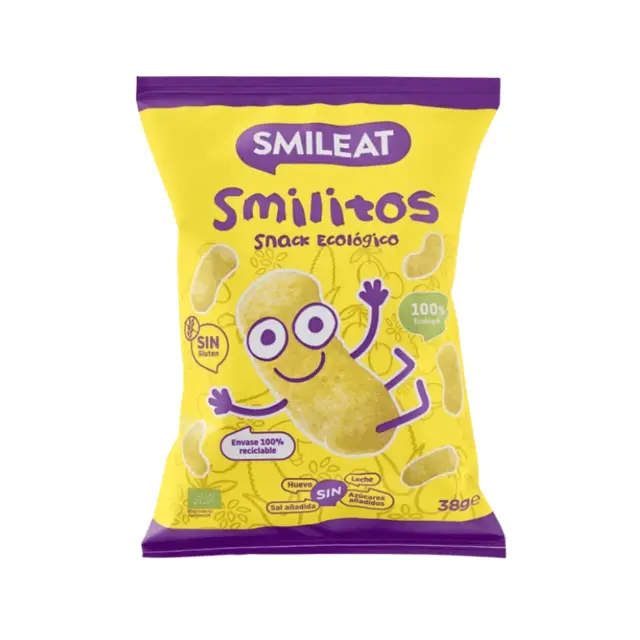 Smileat, Snack Καλαμποκιού Smilitos, Βιολογικής Προέλευσης, με έξτρα Παρθένο Ελαιόλαδο, Ψημένα στο Φούρνο, 38gr, Χωρίς Γλουτένη