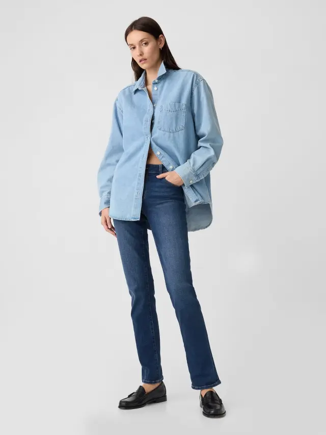 Mid Rise Classic Straight Leg Jeans Παντελόνι με Washwell dark nieves