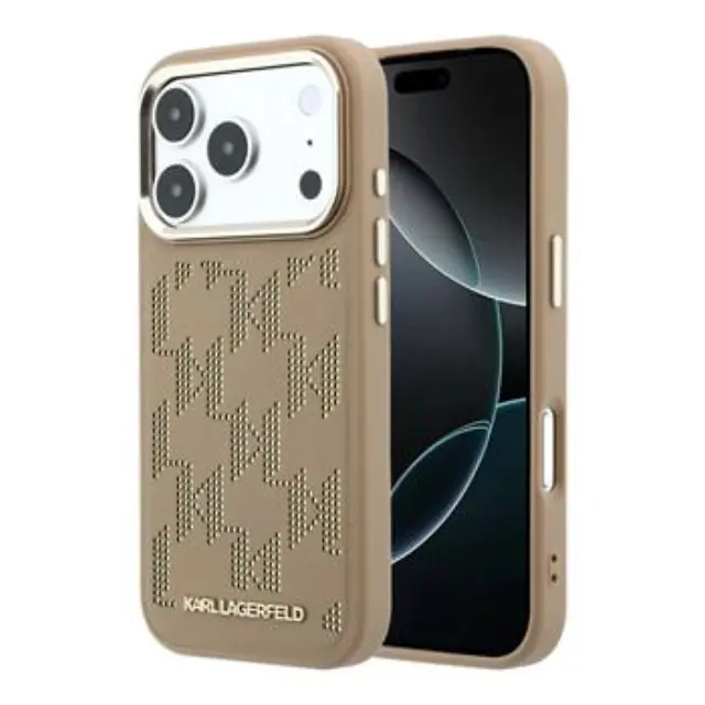 Karl Lagerfeld PU Perforated Monogram MagSafe Case for iPhone 17 Pro Max Beige
