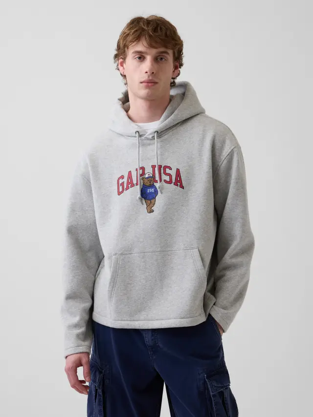 Ανδρικό Φούτερ Oversized VintageSoft με Americana Λογότυπο Light heather grey - L