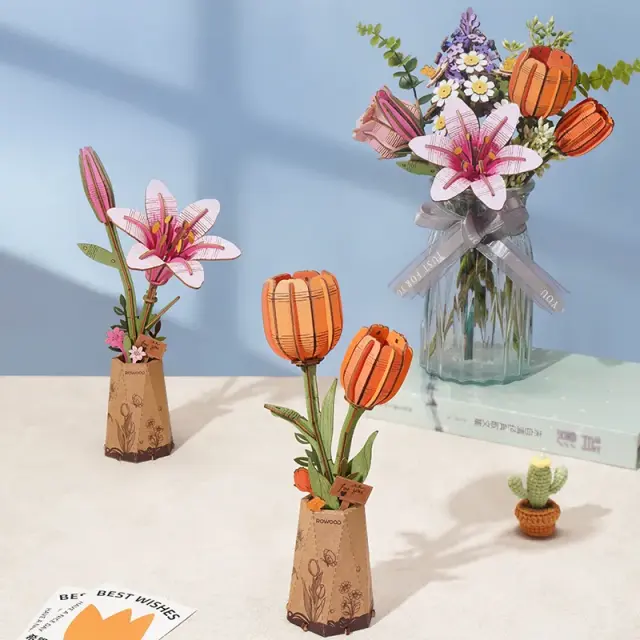 Robotime Wooden Bloom Craft Pink Lily TW071 2