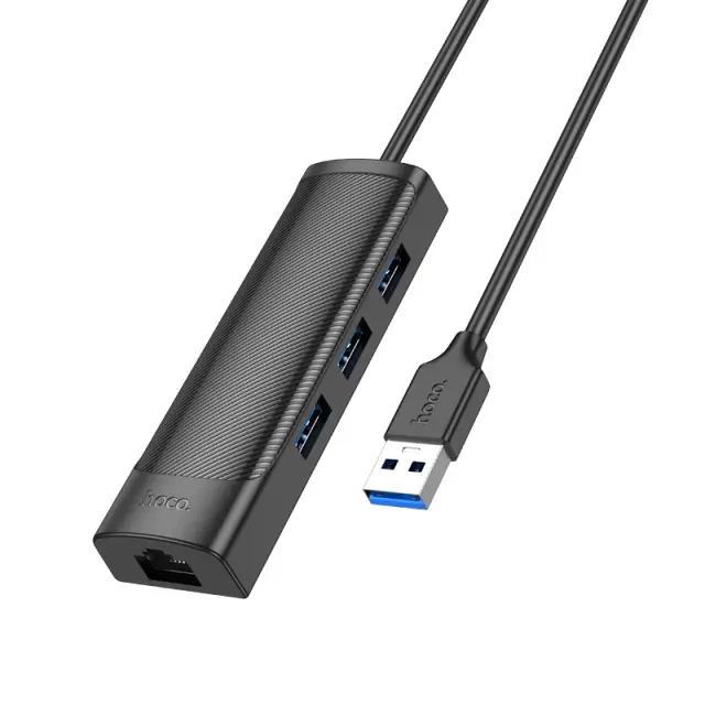 USB Hub Hoco HB42 USB σε 3 x USB 3.0 και RJ45 με Λειτουργία Μεταφοράς Δεδομένων 1000Mbps 0.2m Μαύρο