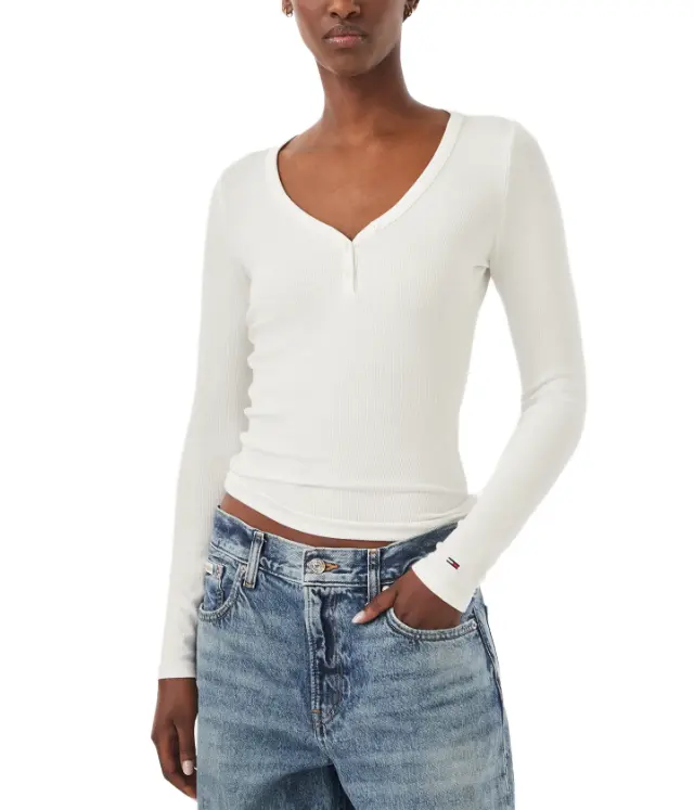 Tommy Hilfiger γυναικείο μονόχρωμο ριμπ τοπ slim DW0DW23259-2