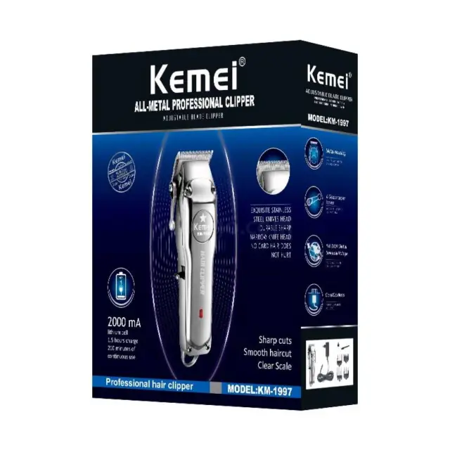 Kemei Επαγγελματική Επαναφορτιζόμενη Κουρευτική Μηχανή Ασημί KM-1997 2