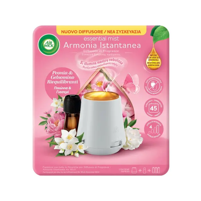 Airwick Essential mist ανταλλακτικό συσκευή διάχυσης αρώματος παιωνια + γιασεμί 45 ημερες 20ml
