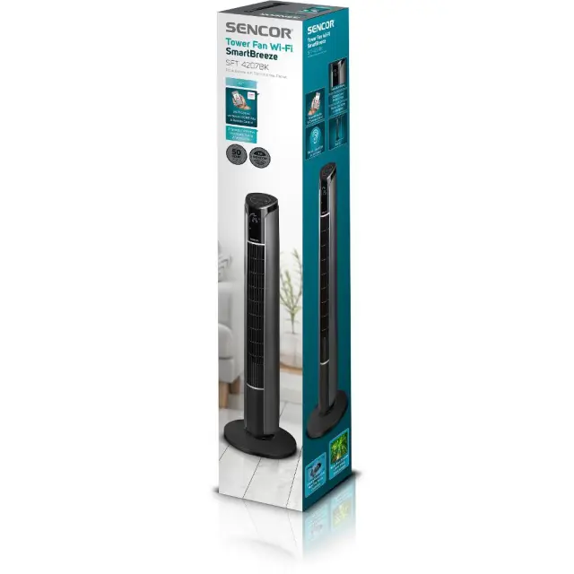 Ανεμιστήρας Πύργος Sencor SFT 4207BK 45W με 3 Ταχύτητες και 4 Επιλογές Λειτουργίας και Έλεγχο μέσω Wifi Μαύρος 2