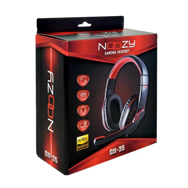 Ακουστικά Stereo Noozy GH-35 διπλού κονέκτορα 3.5mm για Gamers με Μικρόφωνο και Ρύθμιση Έντασης Ήχου Μαύρα-Κόκκινα 2