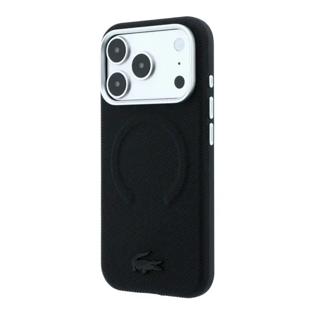 Lacoste PVC Petit Pique Semi Wrap Embossed MagSafe Case for iPhone 18 Pro Black 2