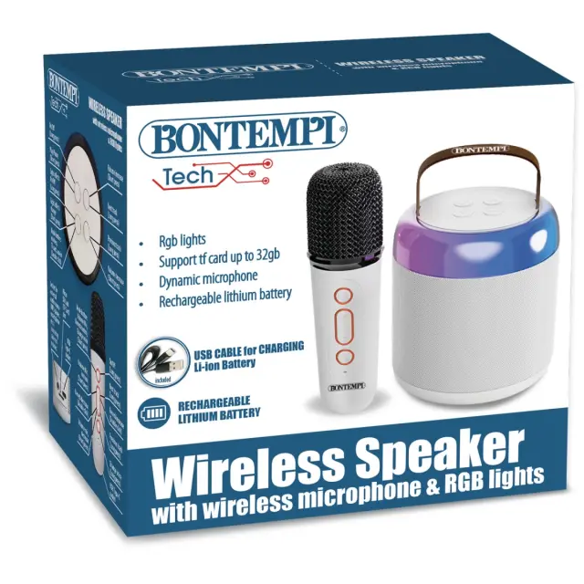 Bontempi Σετ Ασύρματο Ηχείο και Μικρόφωνο με Φώτα RGB 80 Watt 490210 2