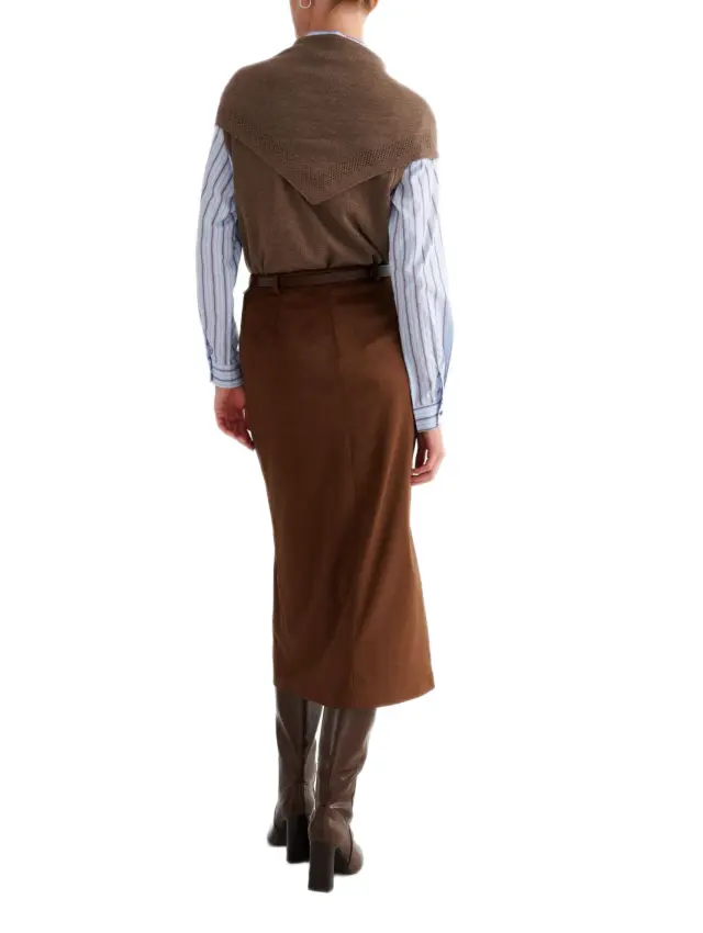 Attrattivo γυναικεία μίντι suede φούστα με ζώνη 9923848-1 2