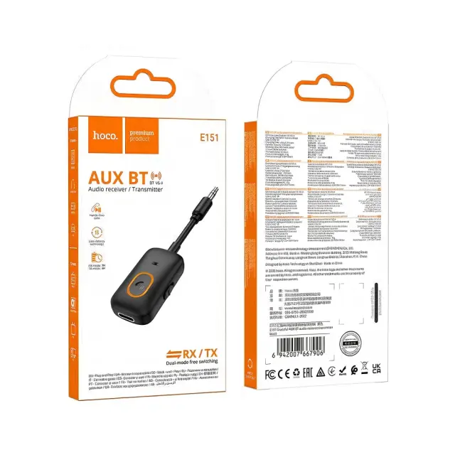 Bluetooth Audio Transmitter and Receiver Hoco E151 Graceful v5.4 150mAh με Κονέκτορα AUX 3.5mm και Μικρόφωνο Υποστηρίζει Κάρτα SD Μαύρο 2