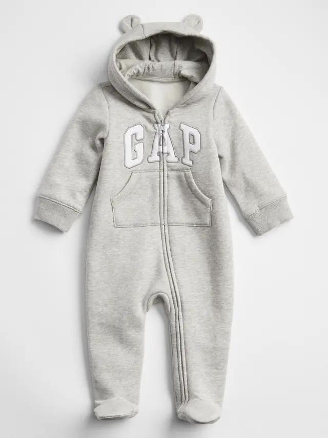 Γκρι Βρεφικό Gap Logo Ολόσωμο Φορμάκι gray and white marl