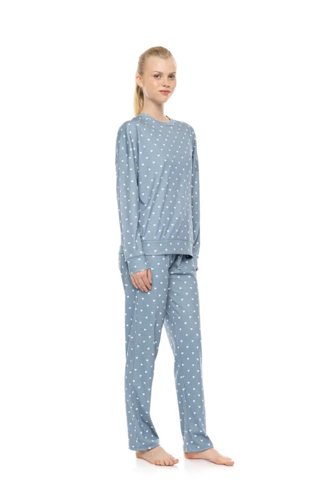 Pink Label Pyjama Stone Blue Heart σετ γυναικεία χειμερινή πυτζάμα W1951-1 2