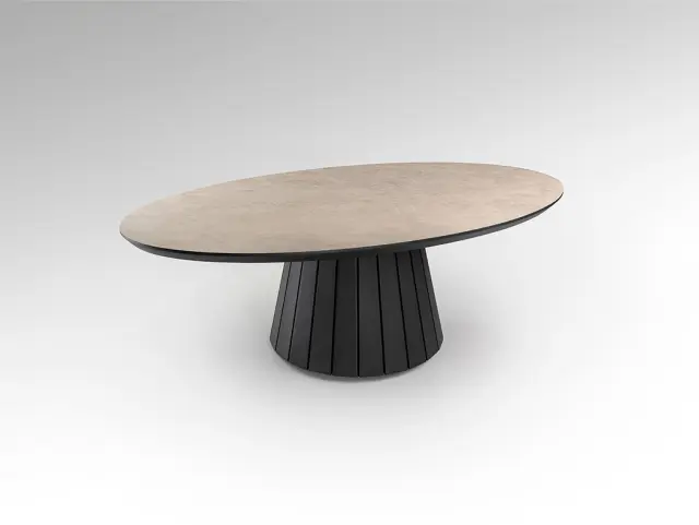 Τραπεζάκι σαλονιού Koria 599337 οβάλ Matt Stone με μαύρο MDF 130×42×70 cm Πέτρα