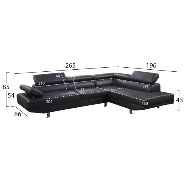ΚΑΝΑΠΕΣ ΓΩΝΙΑ ΔΕΞΙΑ FB93084.02R ΑΠΟ ΜΑΥΡΟ PU 270x200x87Υ εκ. 3