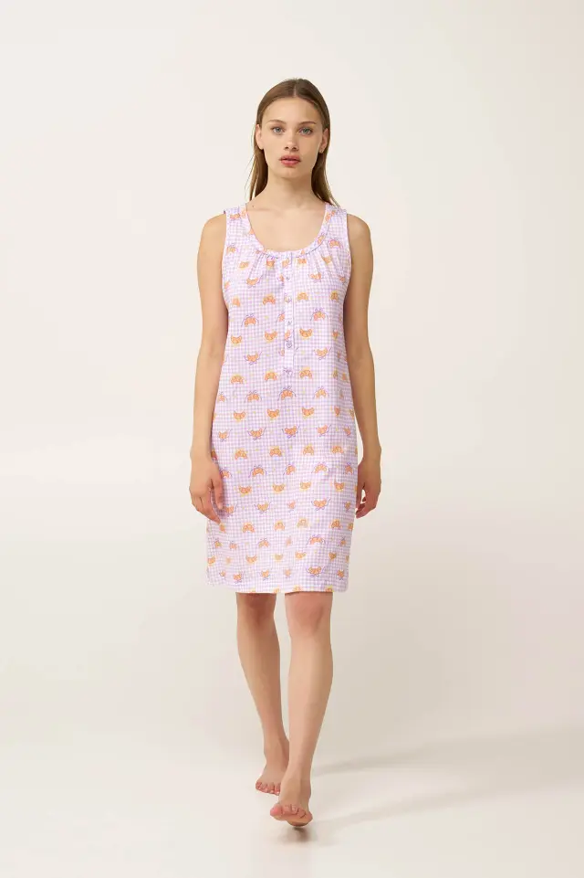 Βαμβακερό Νυχτικό με Κουμπάκια Vamp 24312 LILLA PASTEL