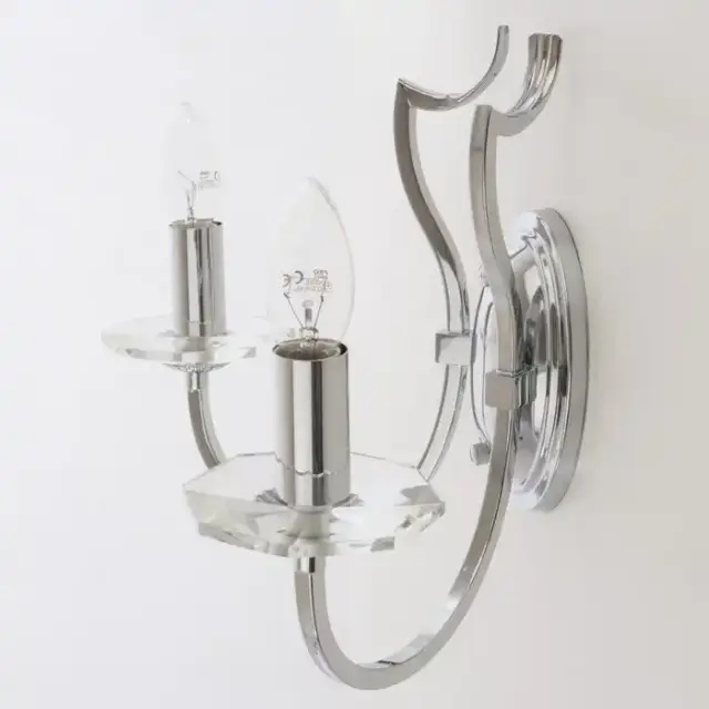 Sconce RIGA W02779CH Classic Διπλός Επιτοίχιος Φωτισμός με Κρύσταλλα Ασημί 2