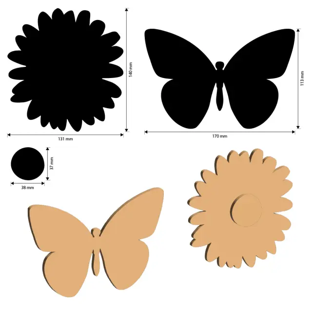 Διακοσμητικά σχέδια MDF, Stamperia, Daisy Art, Μαργαρίτα και Πεταλούδα 2