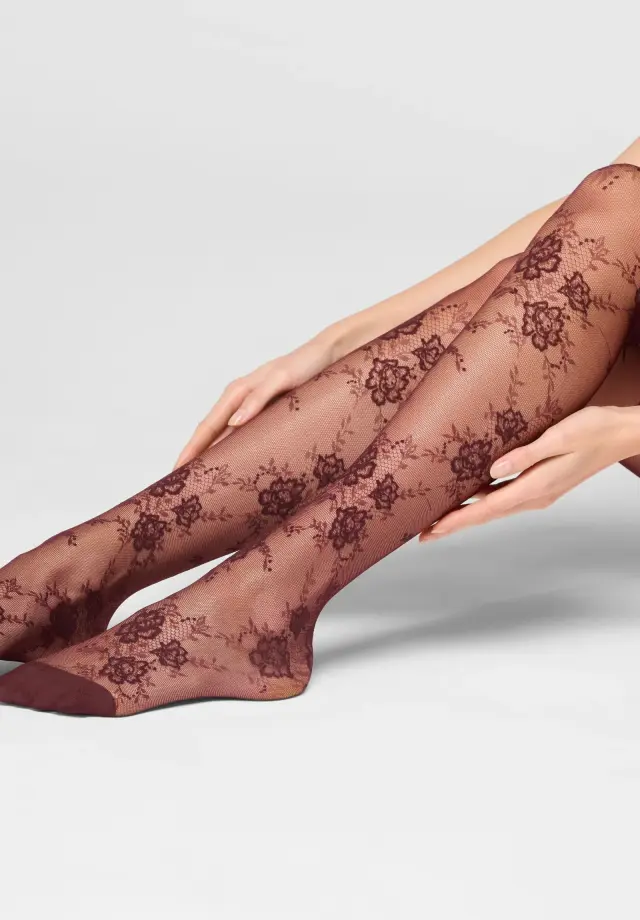 Oroblu Pure Lace Καλσόν Διάφανο Με Φλοράλ Σχέδιο 20 Denier Μπορντό 3