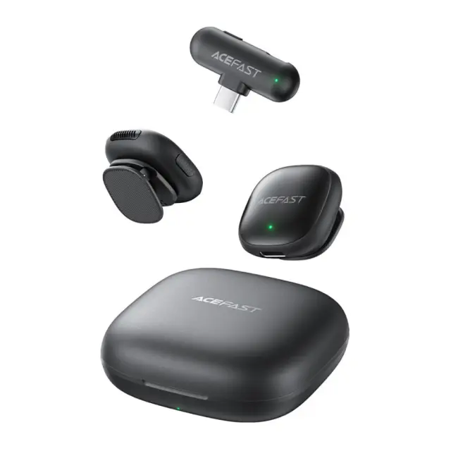 Σετ 2 Μικρόφωνα Πέτου Lavalier Acefast R1 HD AI Μείωση Θορύβου, Ακτίνα 50m και 48hr Διάρκεια Μπαταρίας με USB-C Transmitter και Θήκη Φόρτισης Μαύρο 3