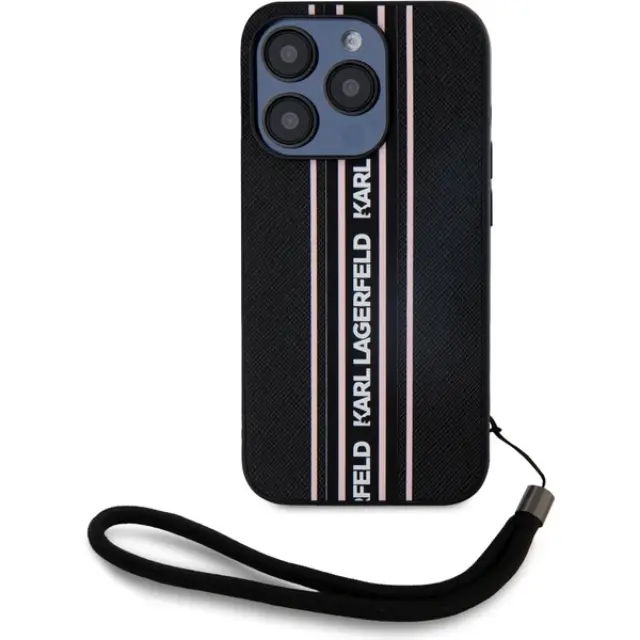 Karl Lagerfeld® Saffiano Athleisure Stripe and Strap Θήκη για iPhone 15 Pro Max- Black