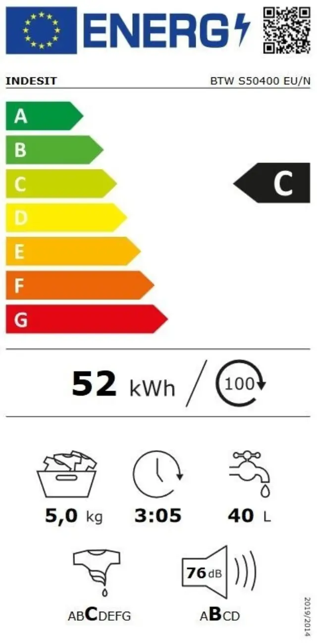 Indesit Πλυντήριο Ρούχων Άνω Φόρτωσης 5kg 1000 Στροφών RapidWash BTW S50400 EU/N 2