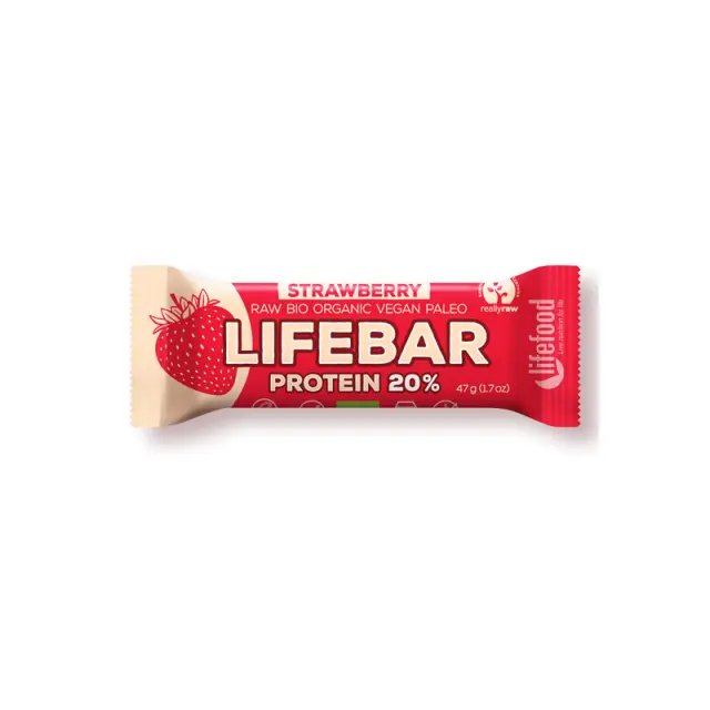Lifebar Μπάρα ωμή πρωτεΐνης φράουλα bio 47g