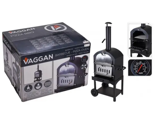 Ψησταριά πίτσας BBQ κάρβουνου Vaggan (X85300070) Με καμινάδα και θερμόμετρο, Πέτρα μαγειρέματος, Σχάρα, Λαβές και πόδια στήριξης με 2 τροχούς, Βάση τακτοποίησης, Μεταλλική, 67 x 47.5 x 156 cm X85300070 2