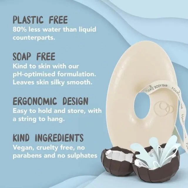 Foamie Shower Body Bar Coconut & Cacao Butter Ενυδατικό Αφρόλουτρο σε Μορφή Μπάρας για Ξηρές Επιδερμίδες, 80gr 2