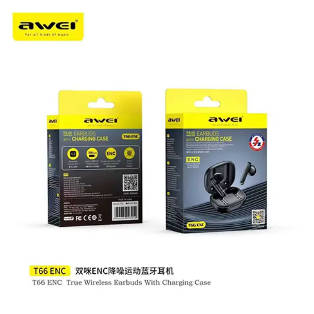Awei T66 In-ear Bluetooth Handsfree Ακουστικά με Αντοχή στον Ιδρώτα και Θήκη Φόρτισης 3