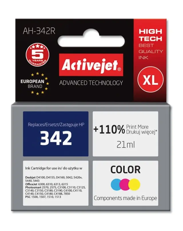 Activejet AH-342R Ink (replacement for HP 342 C9361EE Premium 21 ml color)