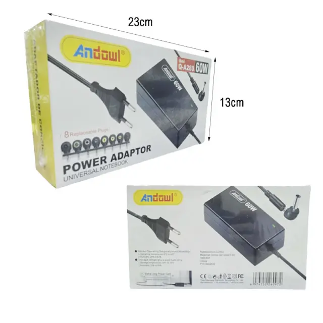 Andowl Universal Τροφοδοτικό Φόρτισης Laptop 60W με 8 Αντάπτορες - Power Adaptor 260972 3
