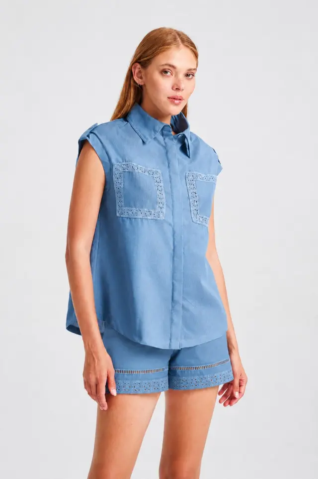 Ψηλόμεσο Σορτς με Δαντελένια Τρέσα NEMEA SHORTS - XS 3