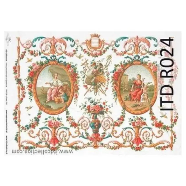 Ριζόχαρτο ντεκουπάζ ITD, 21x29cm, Κορνίζες και λουλούδια, R024
