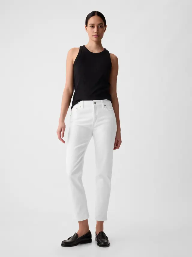 Άσπρο Mid Rise Girlfriend Jean Παντελόνι Optic white - 24REG