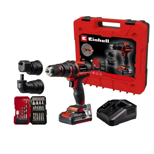 Einhell 4513990 - TE-CD 18/45 3Χ Li + 22 Δραπανοκατσάβιδο Μπαταρίας 18V 1x2Ah με μία μπαταρία PXC 2,0 Ah και έναν Φορτιστή , ένα σετ τρυπανιών 22 τεμαχίων , παρέχεται στην πρακτική θήκη μεταφοράς και αποθήκευσης E-Box