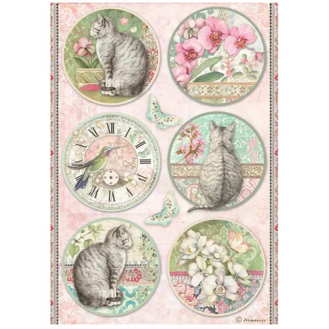 Ριζόχαρτο ντεκουπάζ Stamperia 21x29cm A4, Orchids and Cats, 6 rounds
