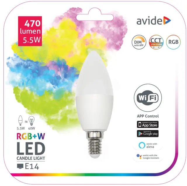 Avide LED Smart Κερί 5.5W RGB+W WIFI APP Control 15.001.0064