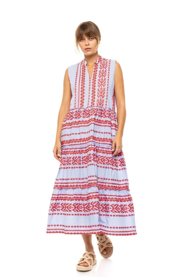 Beachwear Long Embrodery B636 Type Ice Blue Pink Label 2