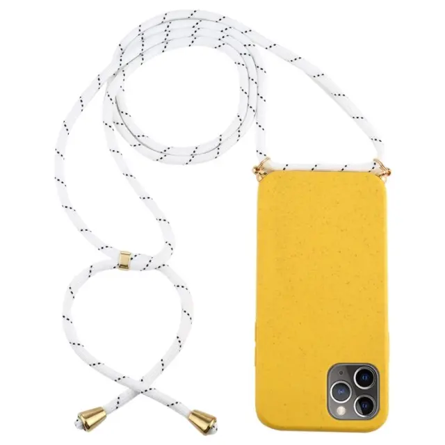 Θήκη Σιλικόνης με Κορδόνι για το Λαιμό Για iPhone 12 Pro Max - Κίτρινη Με Λευκό Κορδόνι OEM