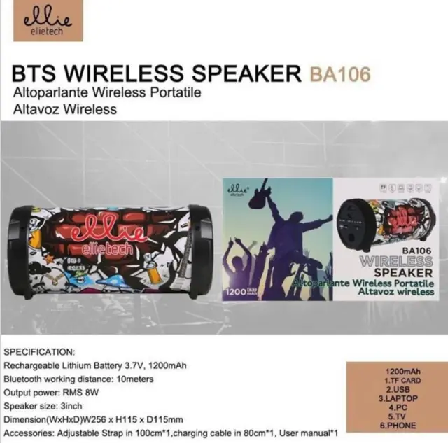 Φορητό Ηχείο Bluetooth Ellietech BA106 Μαύρο 2