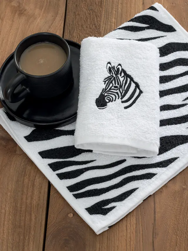 Σετ 2Τεμ Πετσέτες Κουζίνας 30x50 Palamaiki MH400 Zebra Λευκό-Μαύρο 80% Βαμβάκι-20% Πολυέστερ