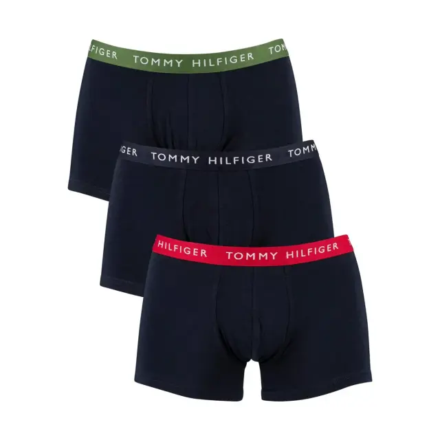 Tommy Hilfiger Ανδρικό Boxer Essential Logo Waistband Trunks - Τριπλό Πακέτο, Χρώμα Blzr Red-Desert Sky-Golfway Gr - S