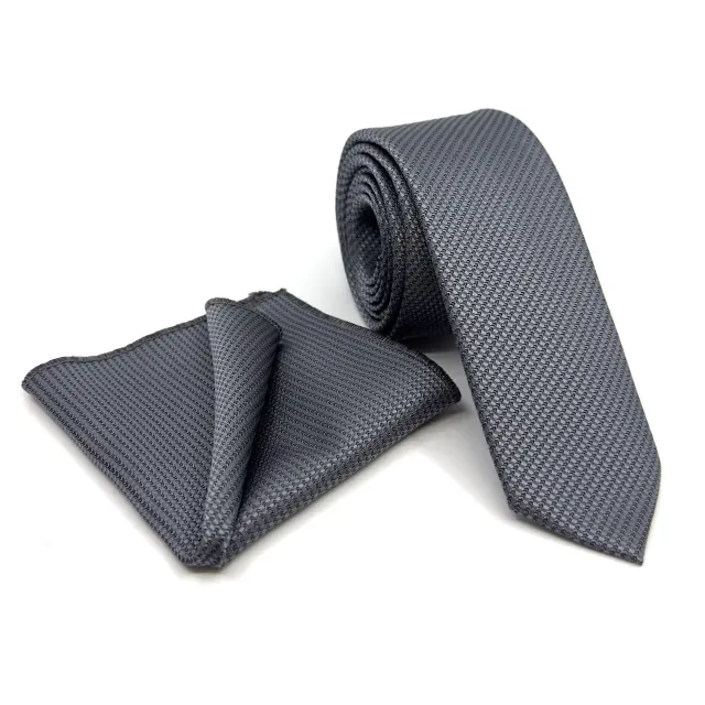 Γκρι Ζακάρ Γραβάτα Microfiber Σετ με Μαντηλάκι