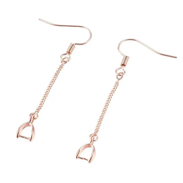 Σκουλαρίκι Hook Rose Gold με Κρεμασταράκι Χάντρας και Αλυσίδα - 53x6x3mm - 2τεμ