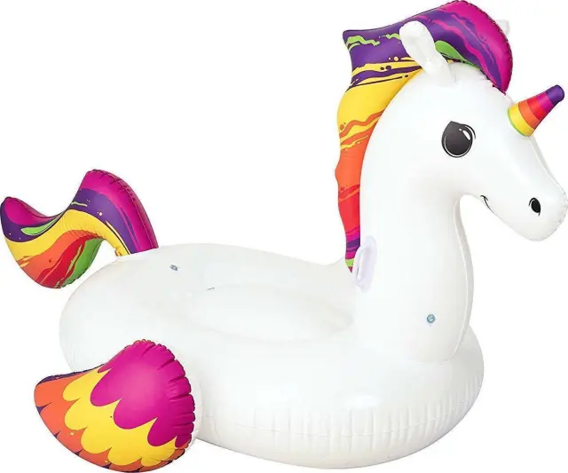 Bestway Supersized 224x164cm Φουσκωτό Ride On Θαλάσσης Unicorn με Χειρολαβές σε Λευκό Χρώμα 224cm